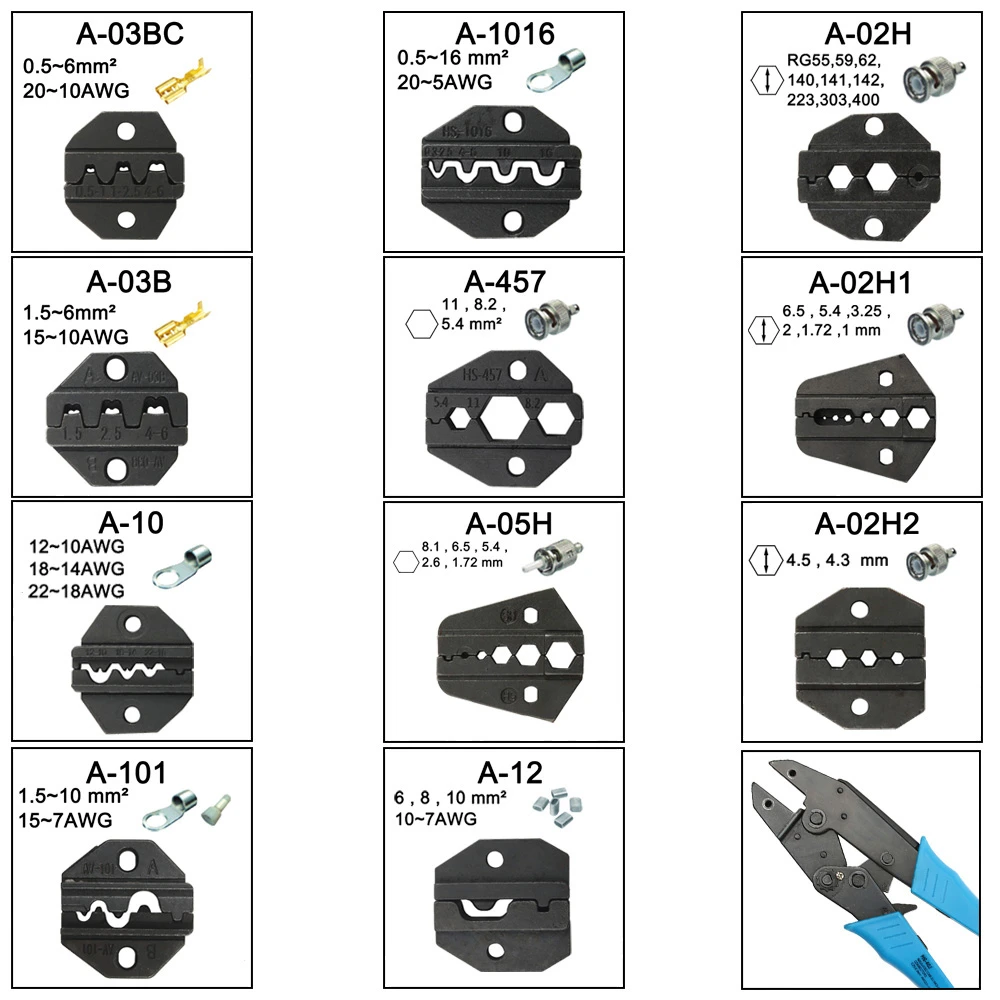 A05H A02H2 A12 A02H Die Sets for HS HS-05H FSE-05H AM-10 EM-6B1 EM-6B2 CRIMPING PILER Crimping machine one set modules jaws