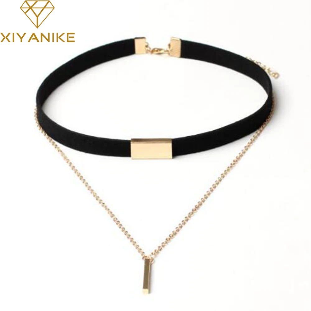 XIYANIKE New Black Velvet Choker Necklace Gold Chain Bar Chokers Necklace For Women collares mujer collier ras du cou N664