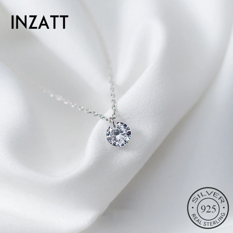INZATT  OL Cute Geometric Round Zircon Choker Pendant Necklace For Women Engagement  Rose Gold Color 925 Sterling Silver Jewelry