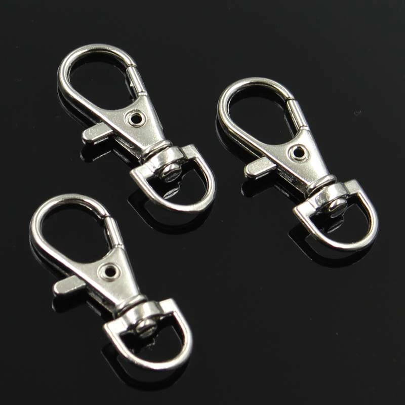 10pcs Wholesale Silver Color Rhodium Lobster Clasp Clips Key Hook Keychain Split Key Ring Findings Clasps DIY Keychains Making