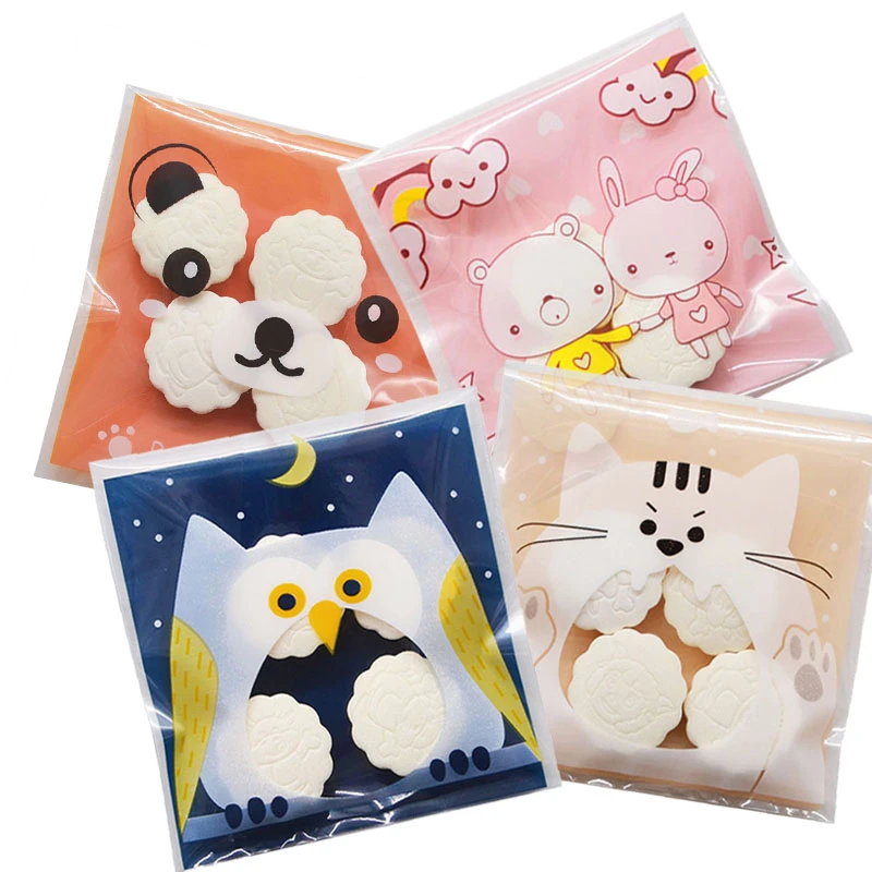 50Pcs Cute Cartoon Candy Gifts Bags Birthday Party Cookie Packaging Self-adhesive Plastic Bags For Biscuits Candy Cake Package
