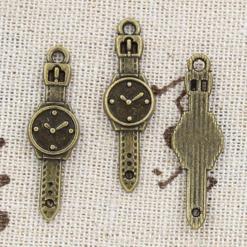 30pcs Charms Clock Watch 24x7mm Antique Making Pendant fit,Vintage Tibetan Bronze Silver color,DIY Handmade Jewelry