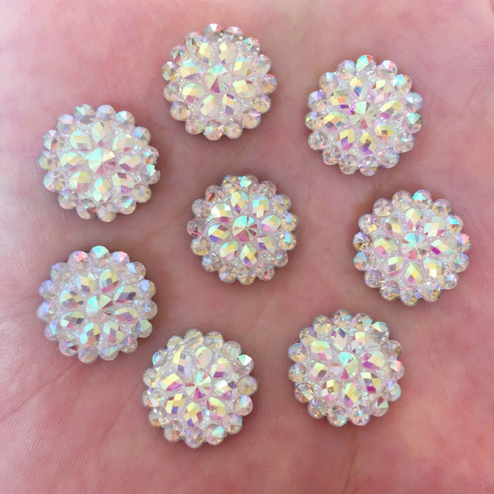 White 20pcs 14mm AB Resin Shiny Round Flatback Rhinestone Scrapbook Wedding DIY F349