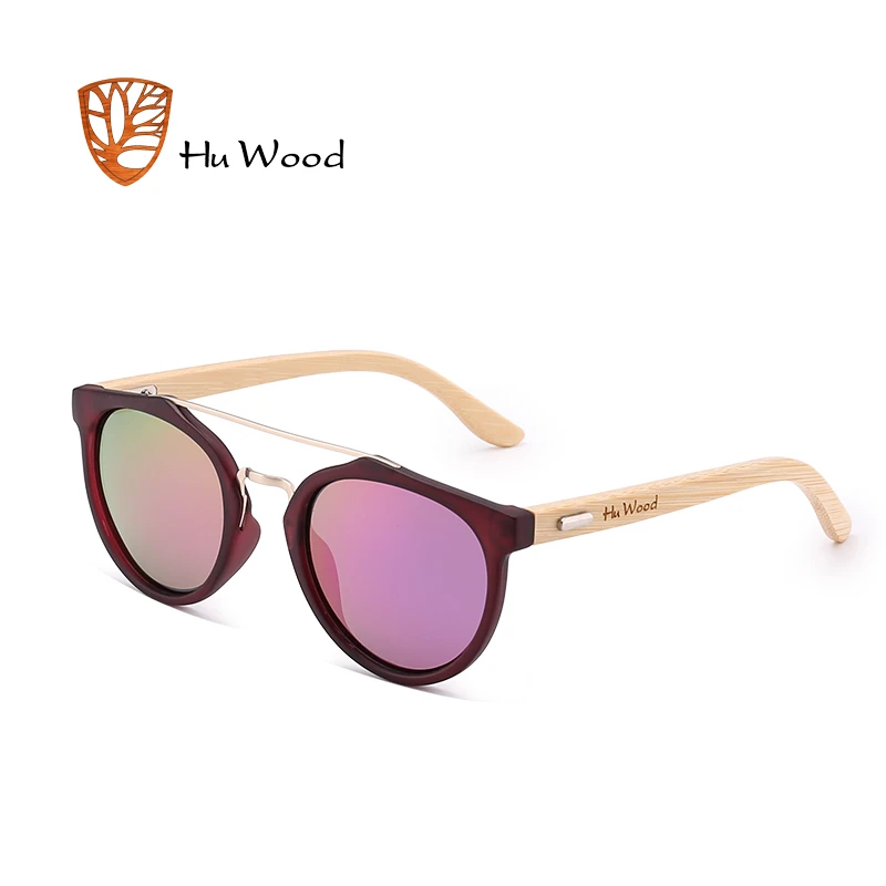 HU WOOD New Brand Sunglasses Men Women Natural Bamboo Frame Sun Glasses Round Wrap Double Bridge Goggle Driving Travel GR8023