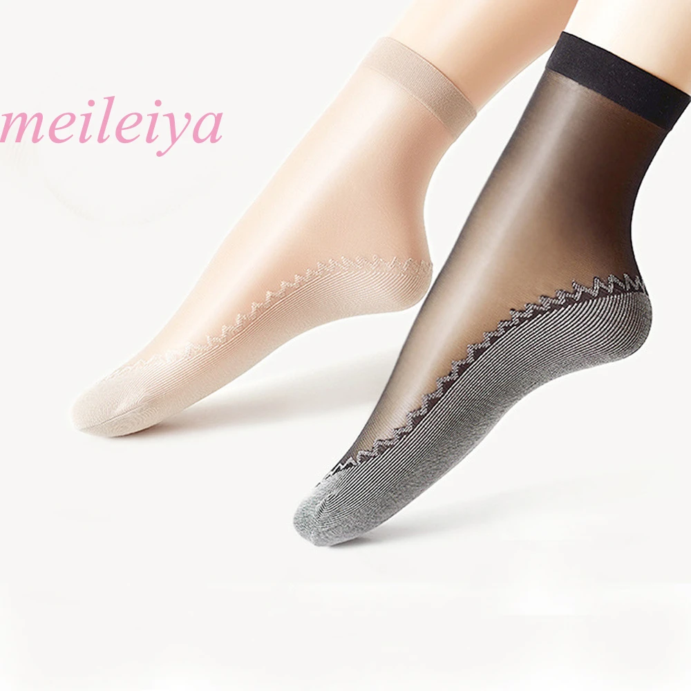 MEILEIYA 10 Pairs/ Lot New Velvet Silk Womens Socks Cotton Bottom Soft Non Slip Sole Massage Wicking Slip-resistant Autumn Sock