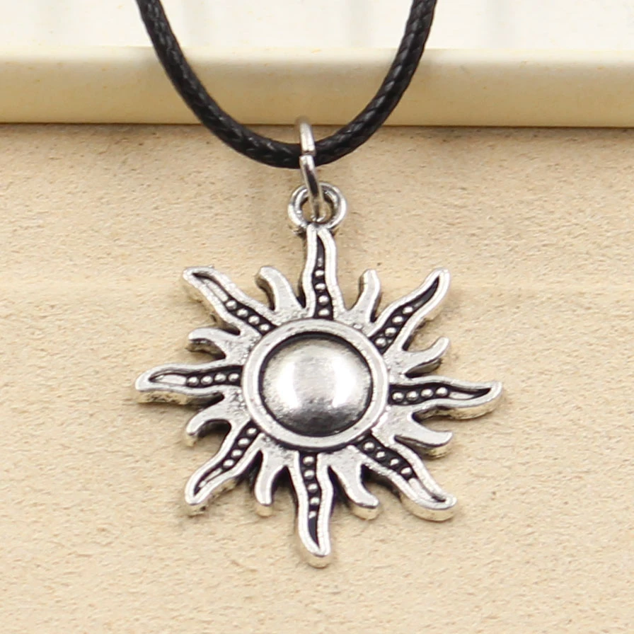 New Durable Black Faux Leather Sun Cord Choker Charm DIY Necklace Pendant Retro Boho Tibetan Silver Color