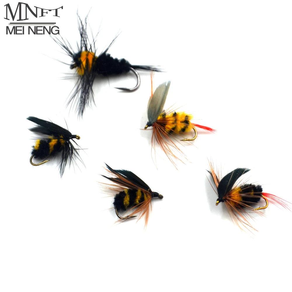MNFT 10Pcs Artificial Yellow Black Bumble Bee Fly Fishing Lures Fresh Water Trout Bass Wet Flie Tied Fly Lure Bait