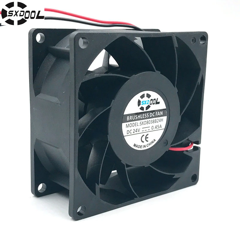 Fan 8038 DC 24v 80mm Cooling Fan Dual Ball Bearing 0.45A,High Speed CFM Air Flow,80X80X38mm,for Server Inverter Case Cooler