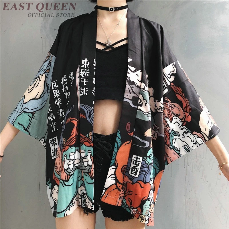 Kimonos Woman 2021 Japanese Kimono Cardigan Cosplay Shirt Blouse For Women Japanese Yukata Female Summer Beach Kimono  FF1126
