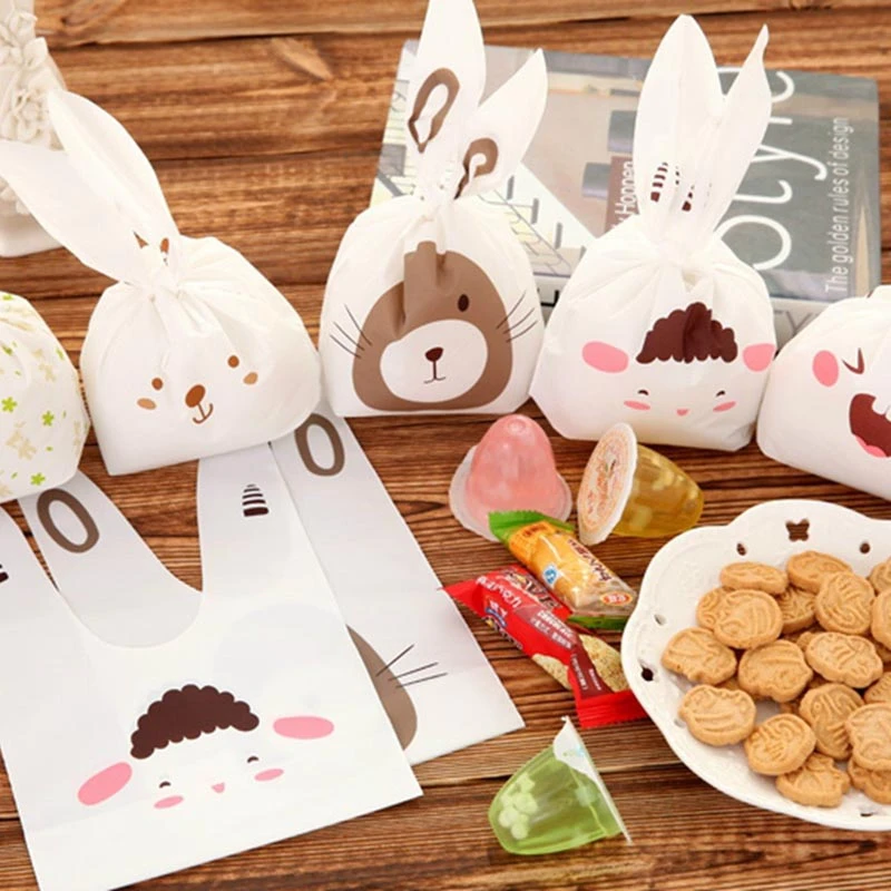 25Pcs/lot Cute Rabbit Long Ear Candy Bags Bunny Cookie Biscuit Packaging Supplies Small Snack Bag Wedding Party Favor Gift