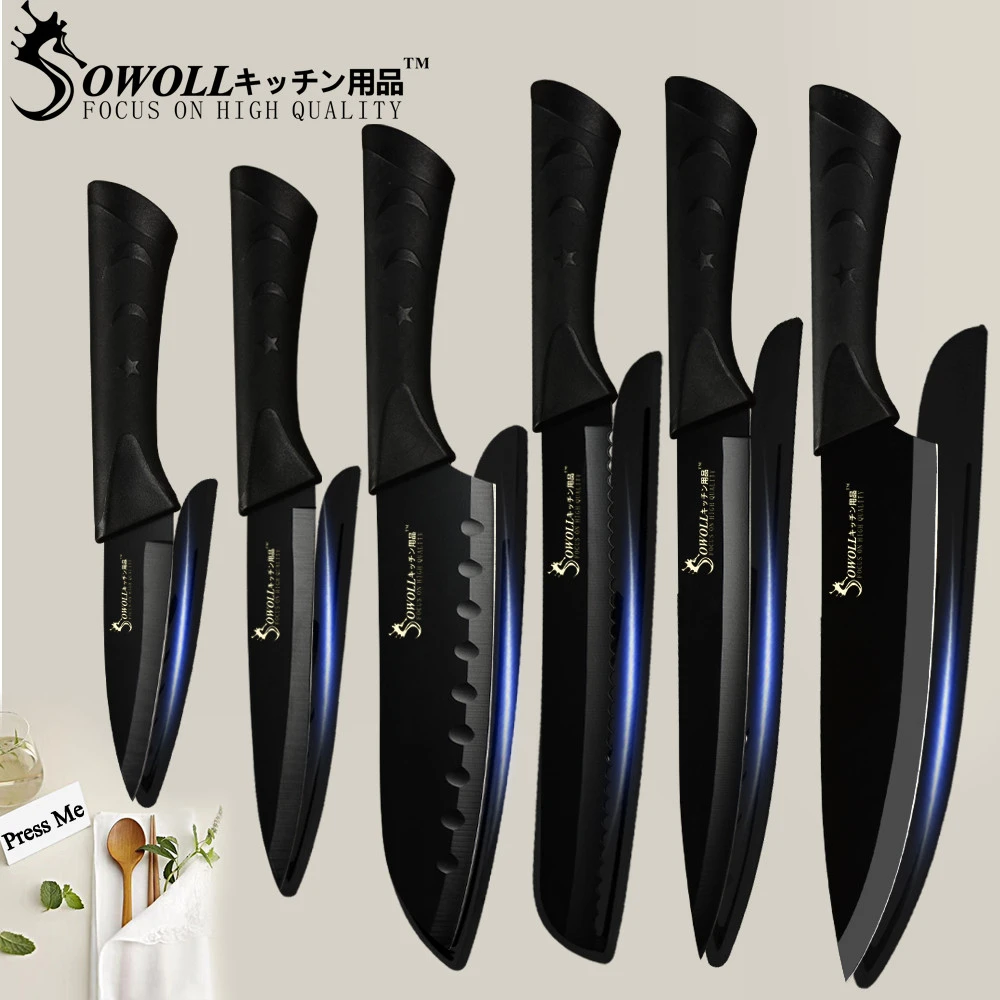 SOWOLL Stainless Steel Kitchen Knife 3.5'' 5'' 7'' 8'' Paring Utility Santoku Slicing Bread Chef Knife Meat Fish Kitchen Gadgets