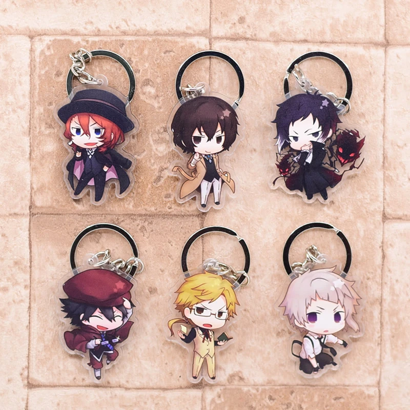 2019 Bungo Stray Dogs Keychain Double Sided Key Chain Acrylic Pendant Anime Accessories Cartoon Key Ring