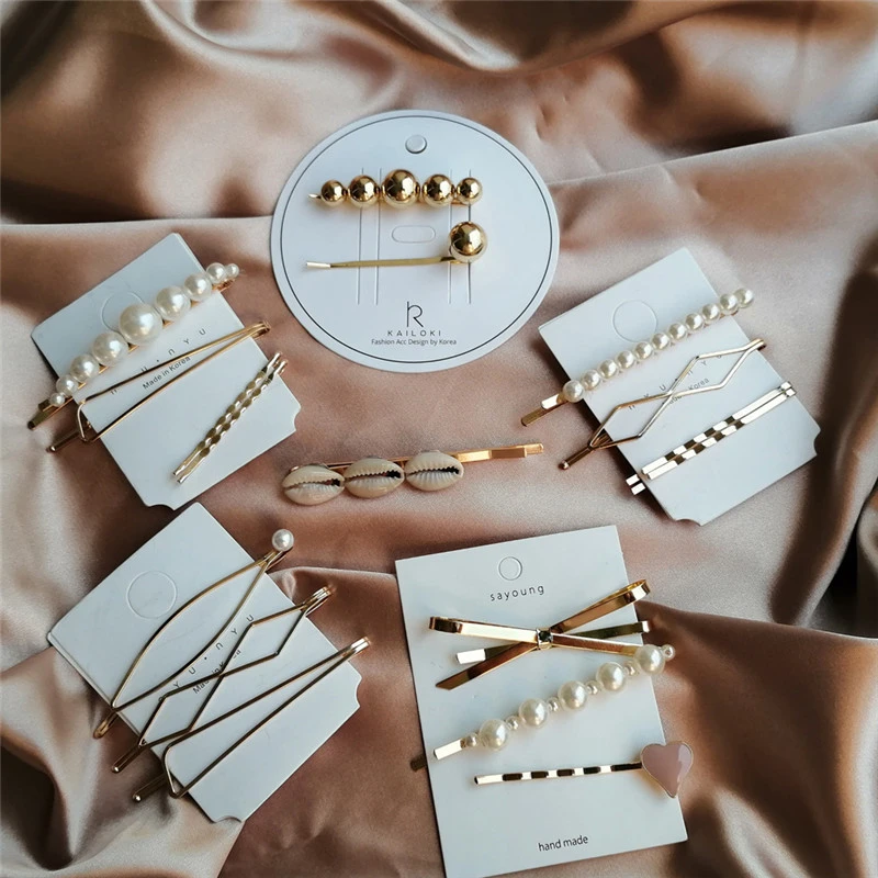 17KM 25 New Simulated-pearl Hair Clips 2019 For Women DIY Fashion Gold Shell Hairpins Set Female Hairwear Korea Jewelry Dropship