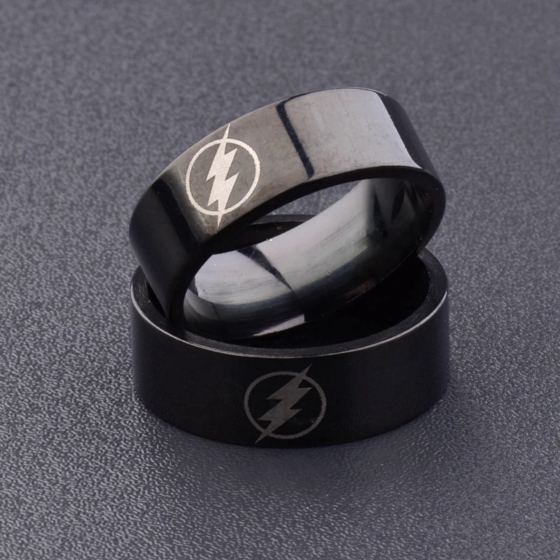 Amader 2018 Titanium Boys Men Black The Flash Symbol Stainless Steel Polished Ring Cocktail Wedding Jewelry Wholesale