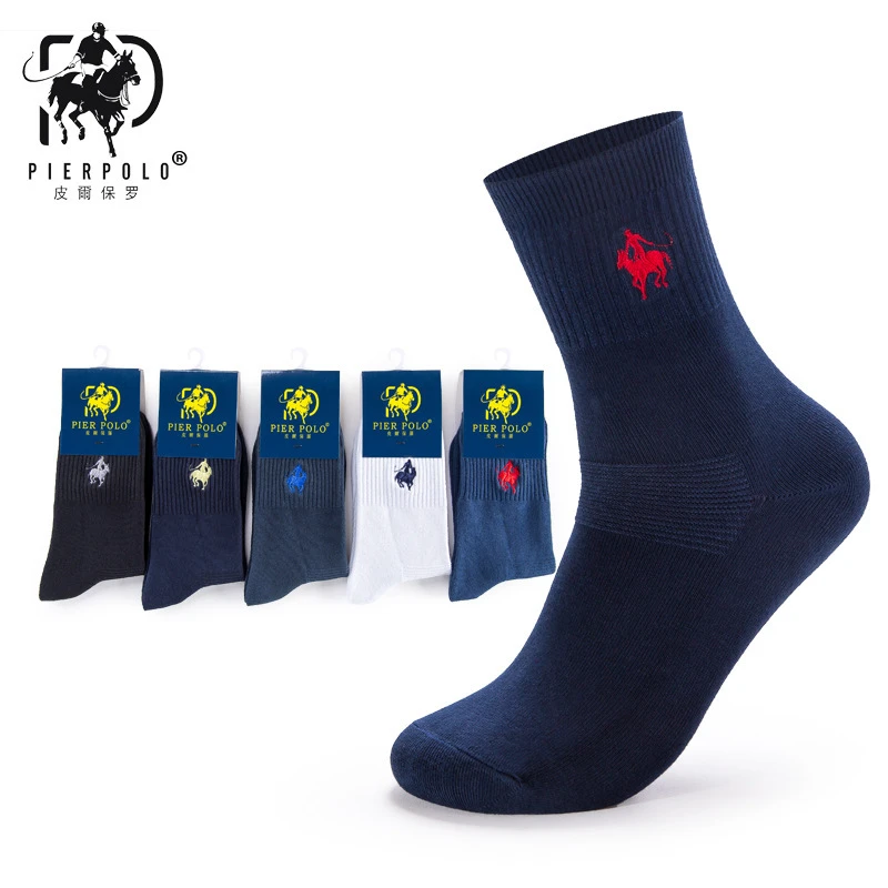 PIER POLO Socks 5Pairs/lot Men Brand Dress Socks Meia Cotton Socks Business Embroidery Winter Crew Socks Men