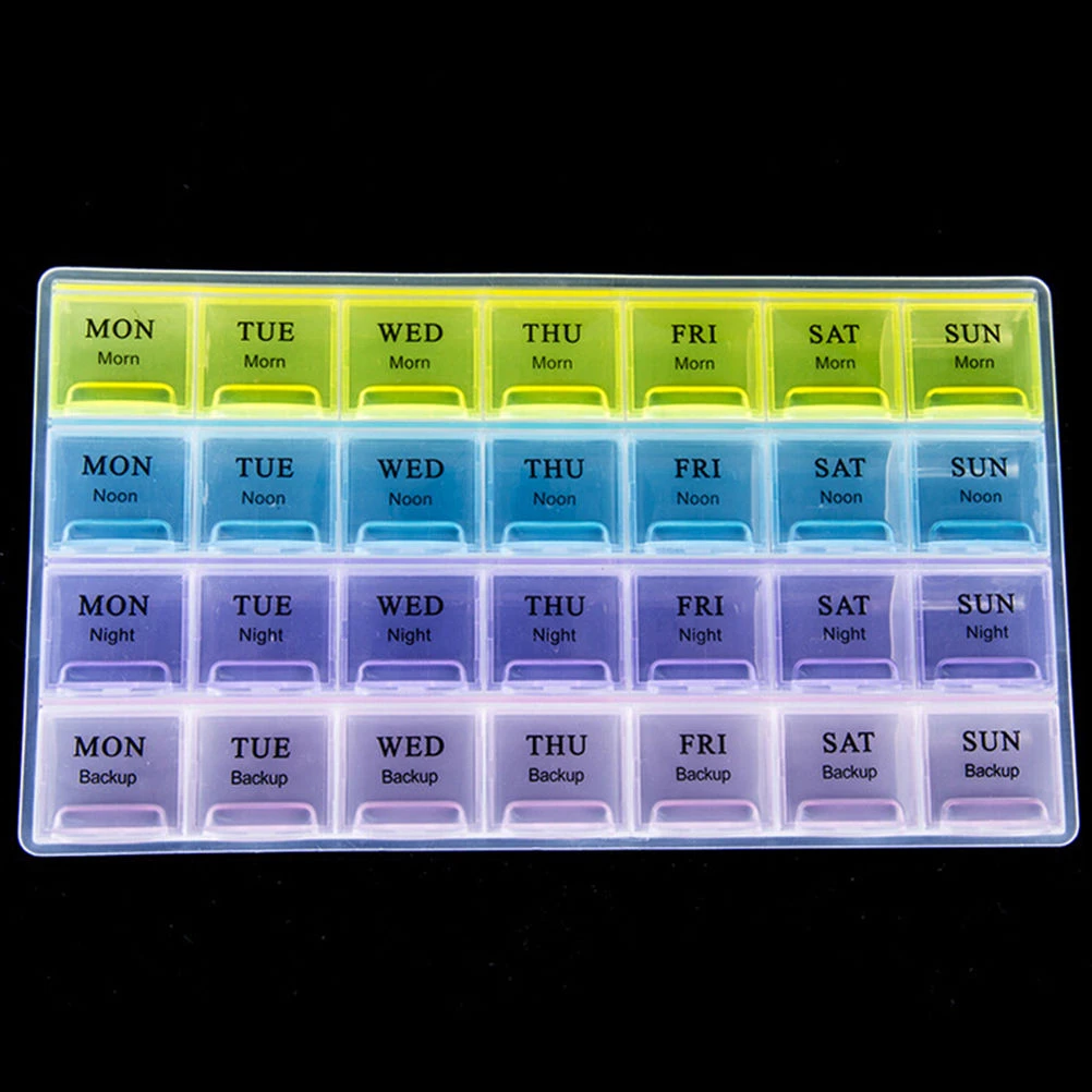 4 Row 28 Squares Weekly 7 Days Tablet Pill Drug Box Holder Medicine Storage Organizer Container Case Dispenser Health Care