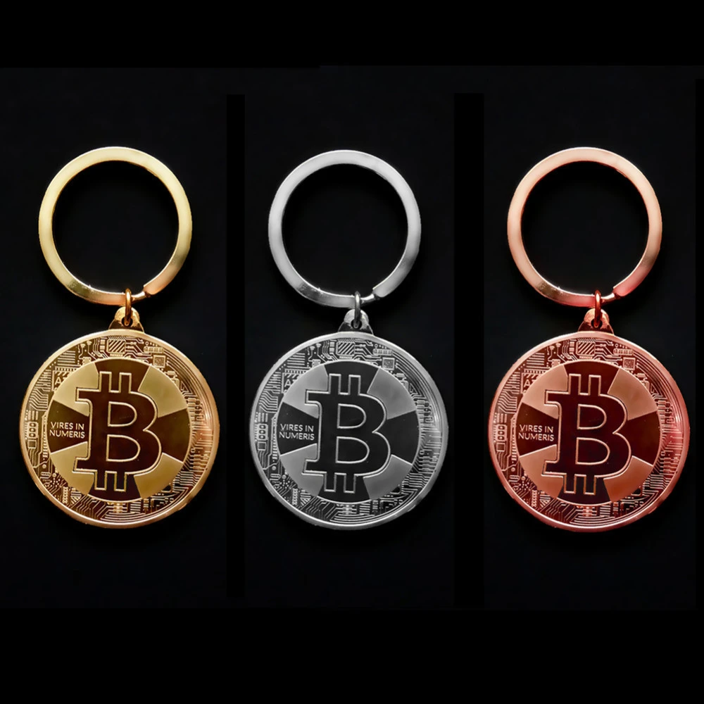2018 New Gold Plated Bitcoin Coin Key Chain BTC Coin Art Collection Souvenirs Collectibles Business Gifts And Holiday DecoGifts