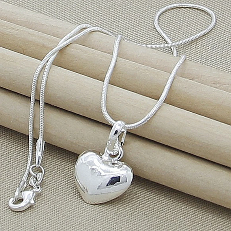 High Quality Silver Necklace 925 Sterling Silver Heart-Shape Small Pendant Necklaces for Women Valentine's Day Gift