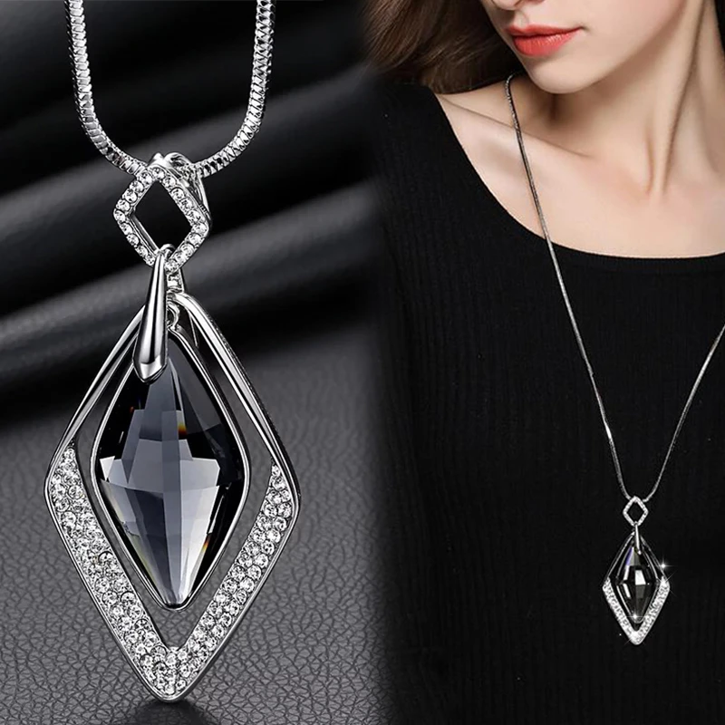 Meyfflin Long Necklaces & Pendants for Women Collier Femme Geometric Statement Colar Maxi Fashion Crystal Jewelry Bijoux 2021