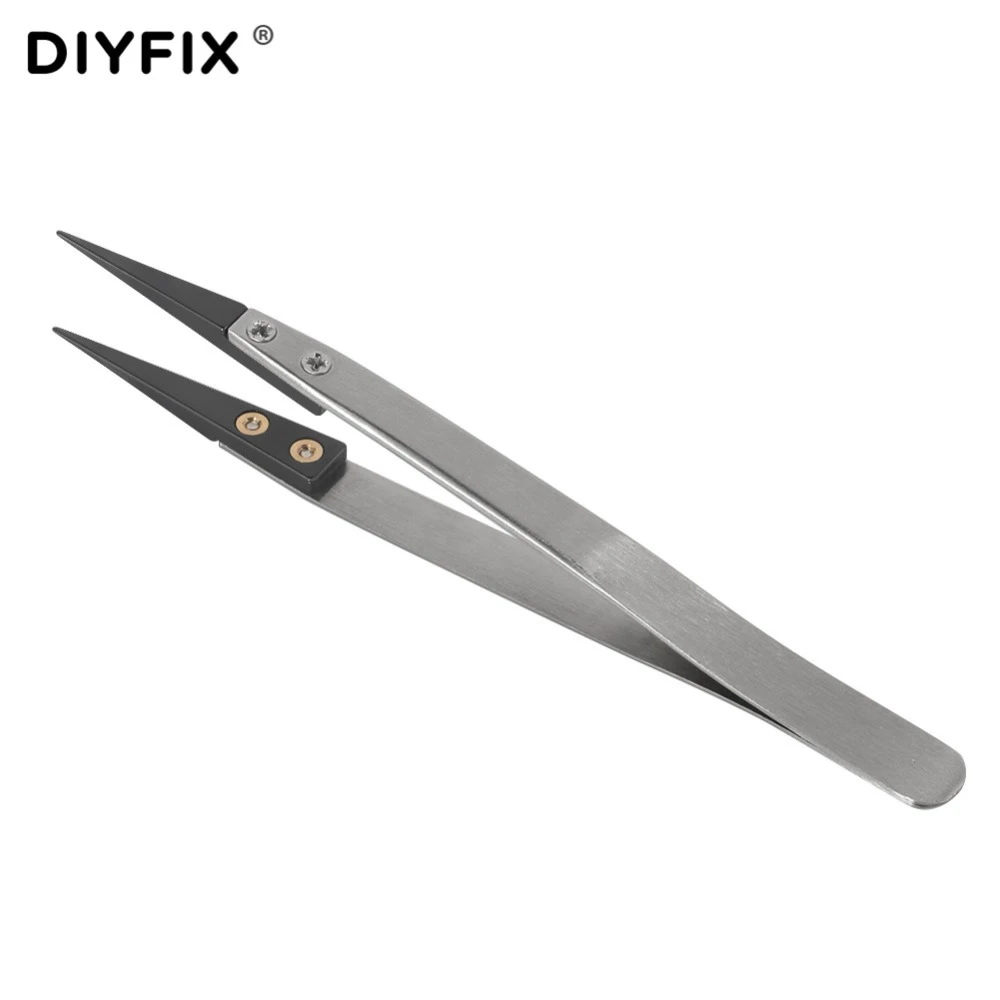 DIYFIX Ceramic Tweezers Anti-static Heat Resistant Insulated Pointed Tip Pliers Electronic Cigarette Resistance Wire DIY Tools