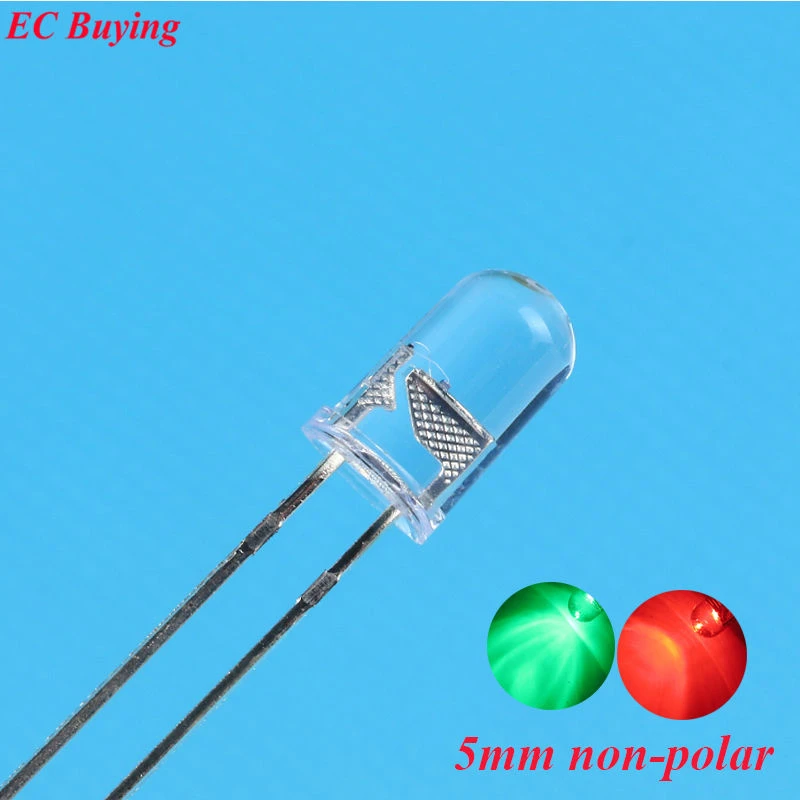 50 pcs 5mm LED Bi-Color Clear Red/Green Non-Polar Round Light Emitting Diode Two Plug-in  DIY Kit