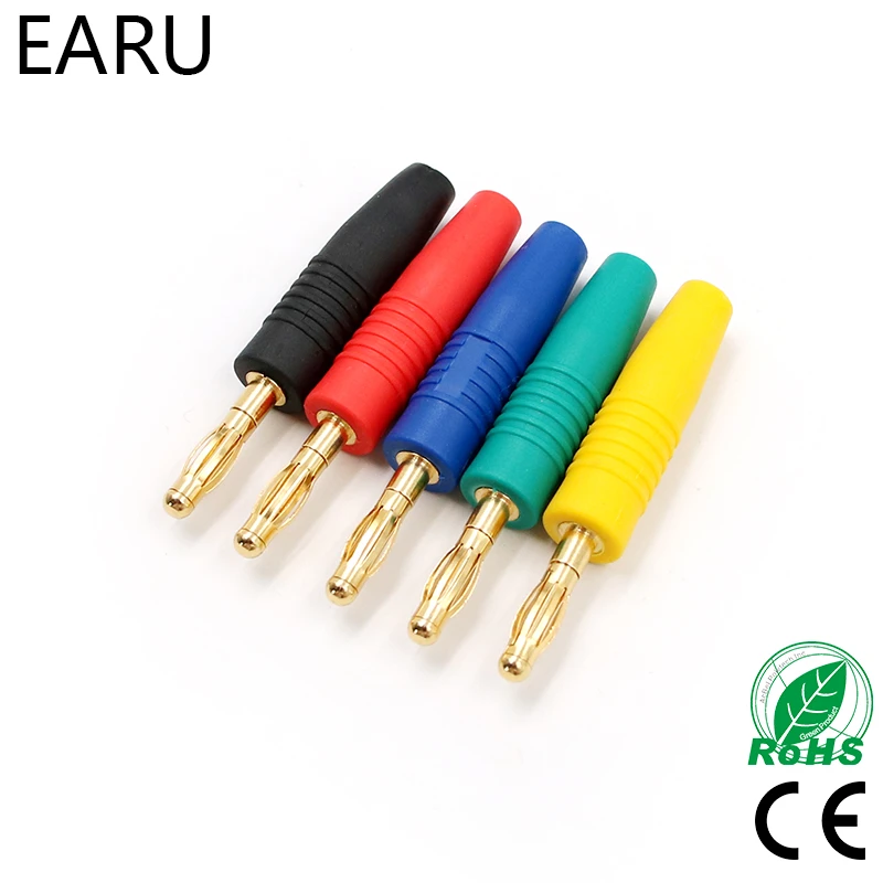 4pcs New 4mm Plugs Gold Plated Musical Speaker Cable Wire Pin Banana Plug Connectors Socket Red Black Blue Green Yellow