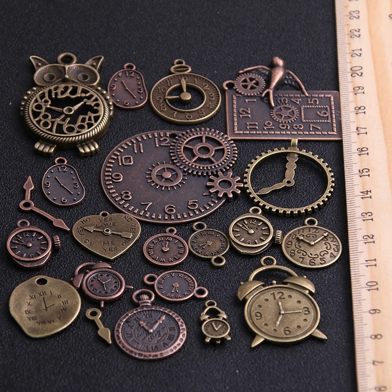 10pcs Vintage Metal Zinc Alloy Mixed Two Clock Pendant Charms Steampunk Clock Charms for Diy Jewelry Making