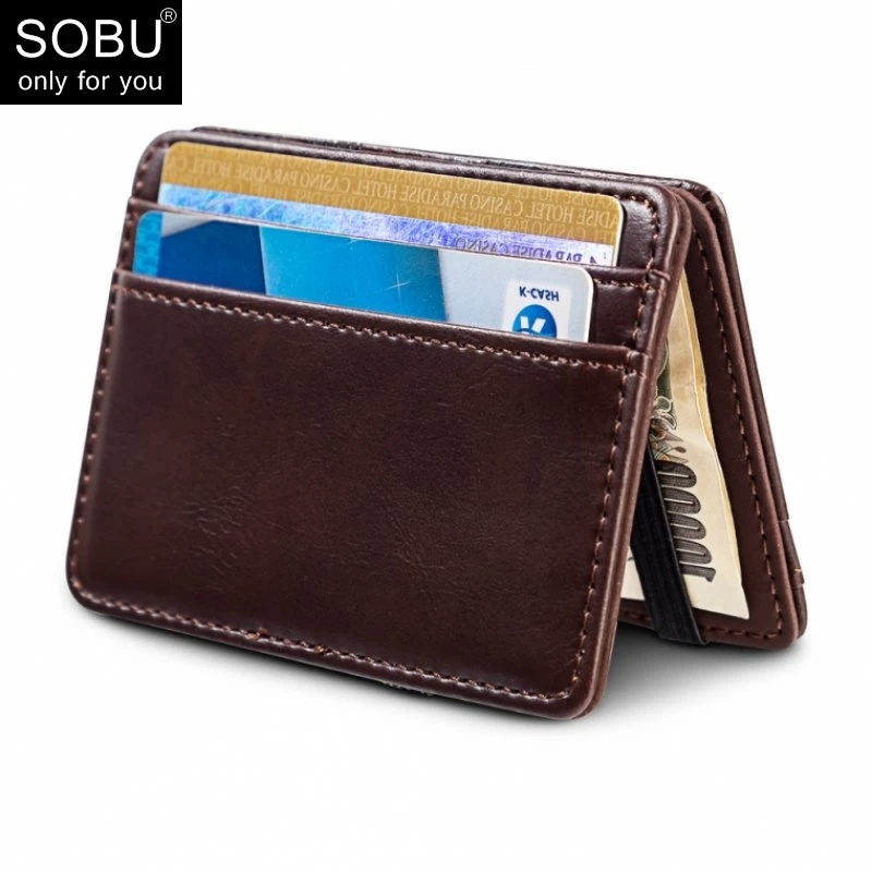 2021 New arrival high quality leather magic wallets ultra thin mini wallet men's small wallet pu leather wallets