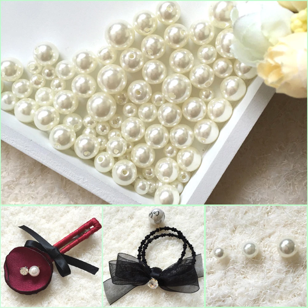 Round ABS Imitation Pearl Beads White pearls for crafts DIY Wedding Bracele Bouquet Decoration Jewelry Finding Accessory