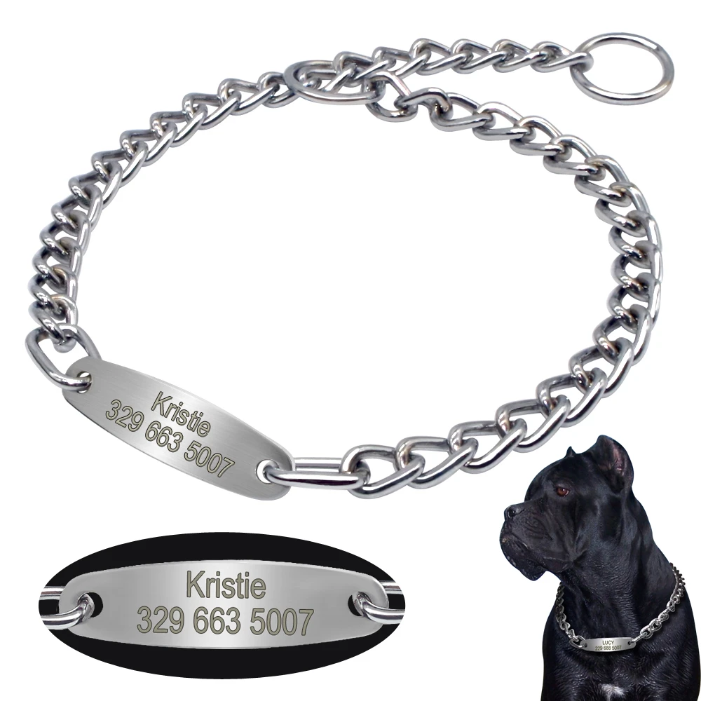 Personalized Pet Dog Chain Choke Collar Pets Training Engraved ID Slip Collars Choker For Medium Large Dogs Pitbull Pug Bulldog