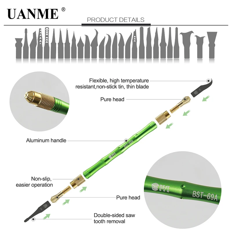 UANME BEST 27in1 BGA Maintenance Knife For iPhone CPU NAND CHIP IC Remove Glue Disassemble Rework Blade