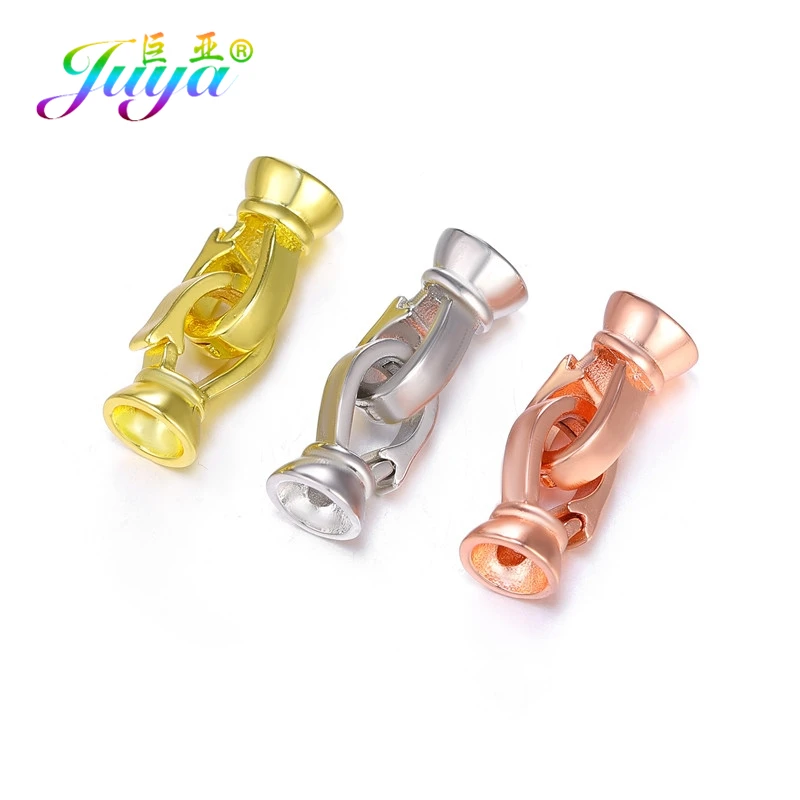 Juya DIY Simple Design 2 Hooks Fastener Connector Locket Clasps Accessories For Beadwork Natural Stone Bead Pearl Jewelry Making