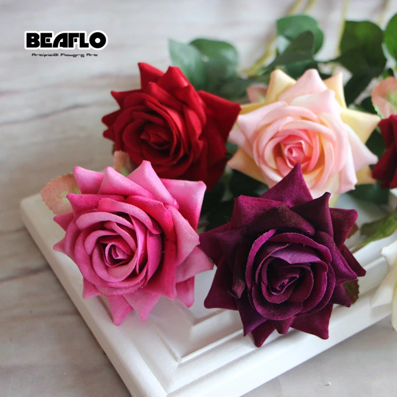 1PC French Romantic Artificial Rose Flower DIY Velvet Silk Flower for Party Home Wedding Holiday Decoration