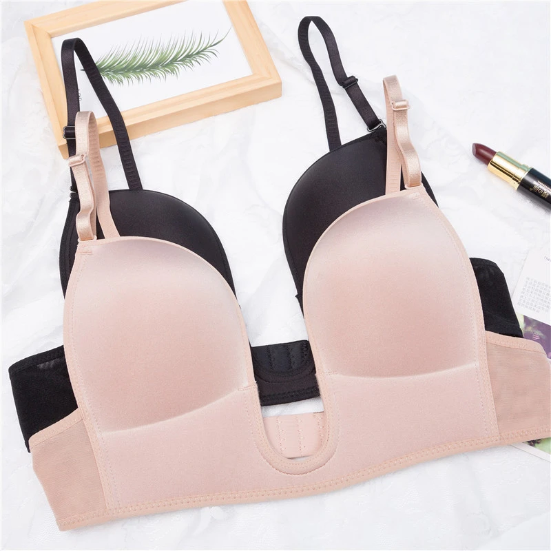 Sexy Deep U Low Cut Push Up Women Lingerie Seamless U Bra Backless Wedding Underwear Sexy Bras Intimates Female DropShip