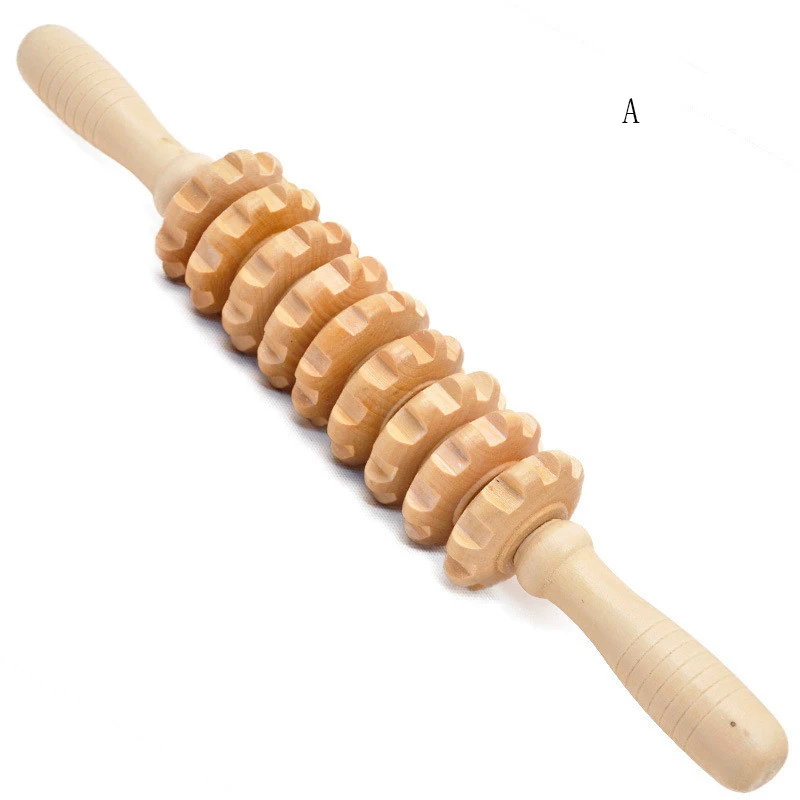 Yoga meridian rod nine fine wheel shaft Whole body massage roller pounded his waist back massage neck leg wooden massager