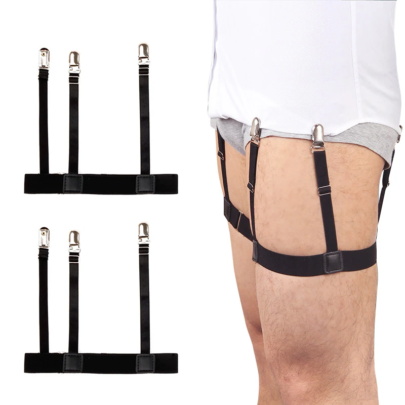 2 Pcs Men Shirt Stays Belt with Non-slip Locking Clips Keep Shirt Tucked Leg Thigh Suspender Garters Strap LL@17