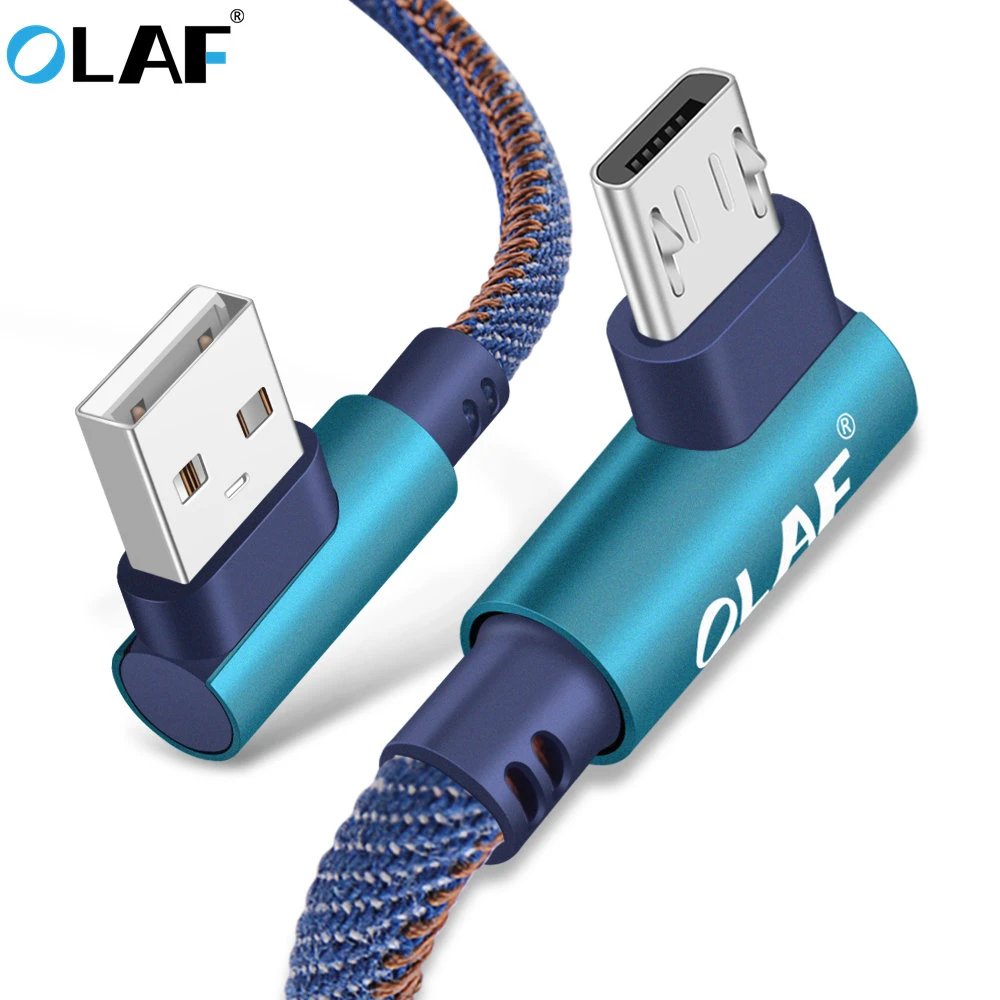 OLAF 2m Micro USB Cable 2A Fast Charger USB Cord 90 degree elbow Nylon Braided Data Cable for Samsung/Sony/Xiaomi Android Phone