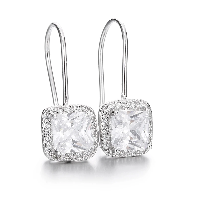 100% 925 sterling silver fashion shiny cz zircon square ladies`drop earrings women jewelry female gift drop shipping cheap