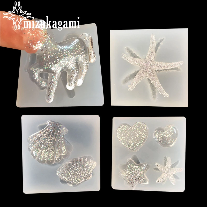 1pcs UV Resin Jewelry Liquid Silicone Mold Horse Star & Shell & Starfish Heart Resin Charms Molds For DIY Decorate Making Molds