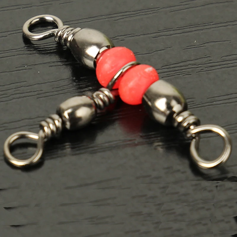 20Pcs/Lot Fishing Snap 3 Way Barrel Swivel Ring Fishhook Lure Line Connector With Beads Fishing Accessory X337