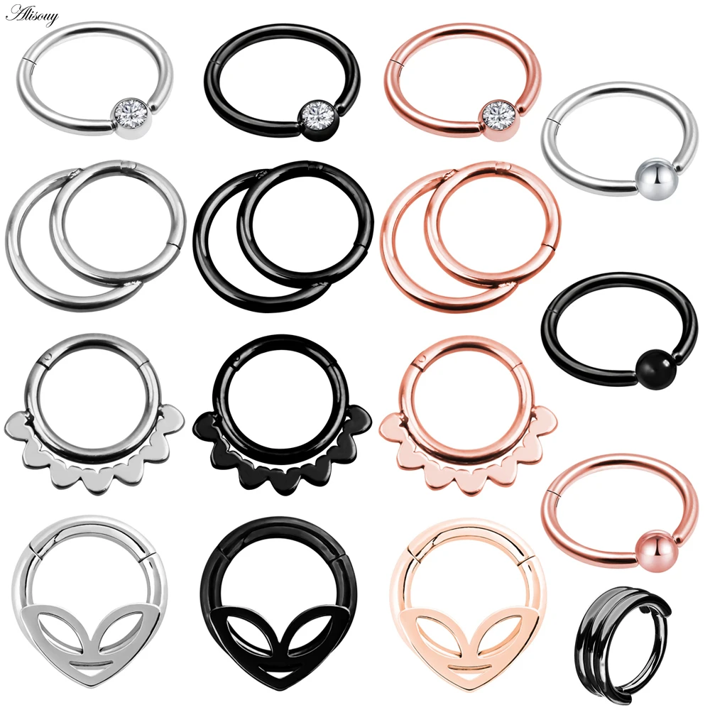 1PC 6 Styles Double Layers Steel Clicker Segment Nose Hoop Rings Hinged Ear Nose Septum Piercing Women Men Body Jewelry Ombligo