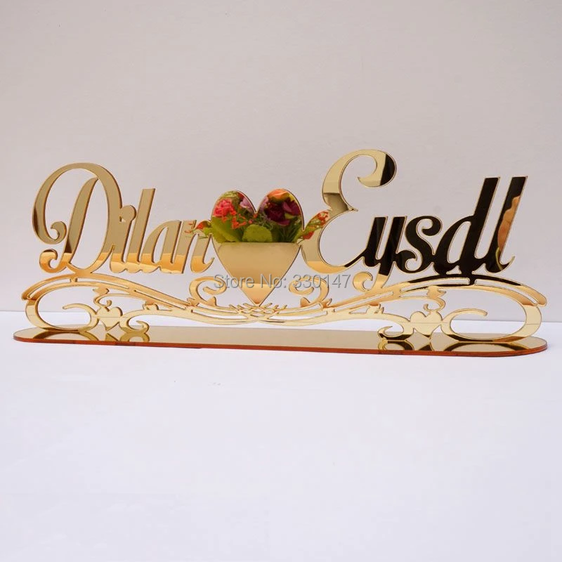 Personalized Wedding Table Decoration Acrylic Mirror Gold Name Sign Custom Engagement Guest Gifts Party Decor Favors Photo Props
