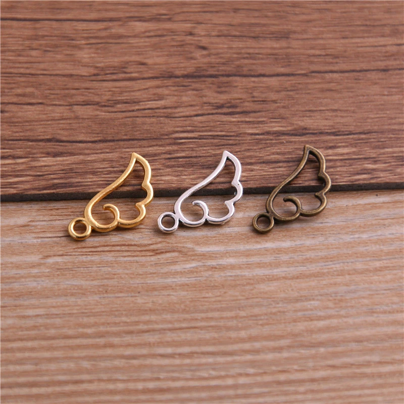 60PCS 9*18mm Metal Alloy Three Color Mini Hollow Wing Charms Pendants for Jewelry Making DIY Handmade Craft