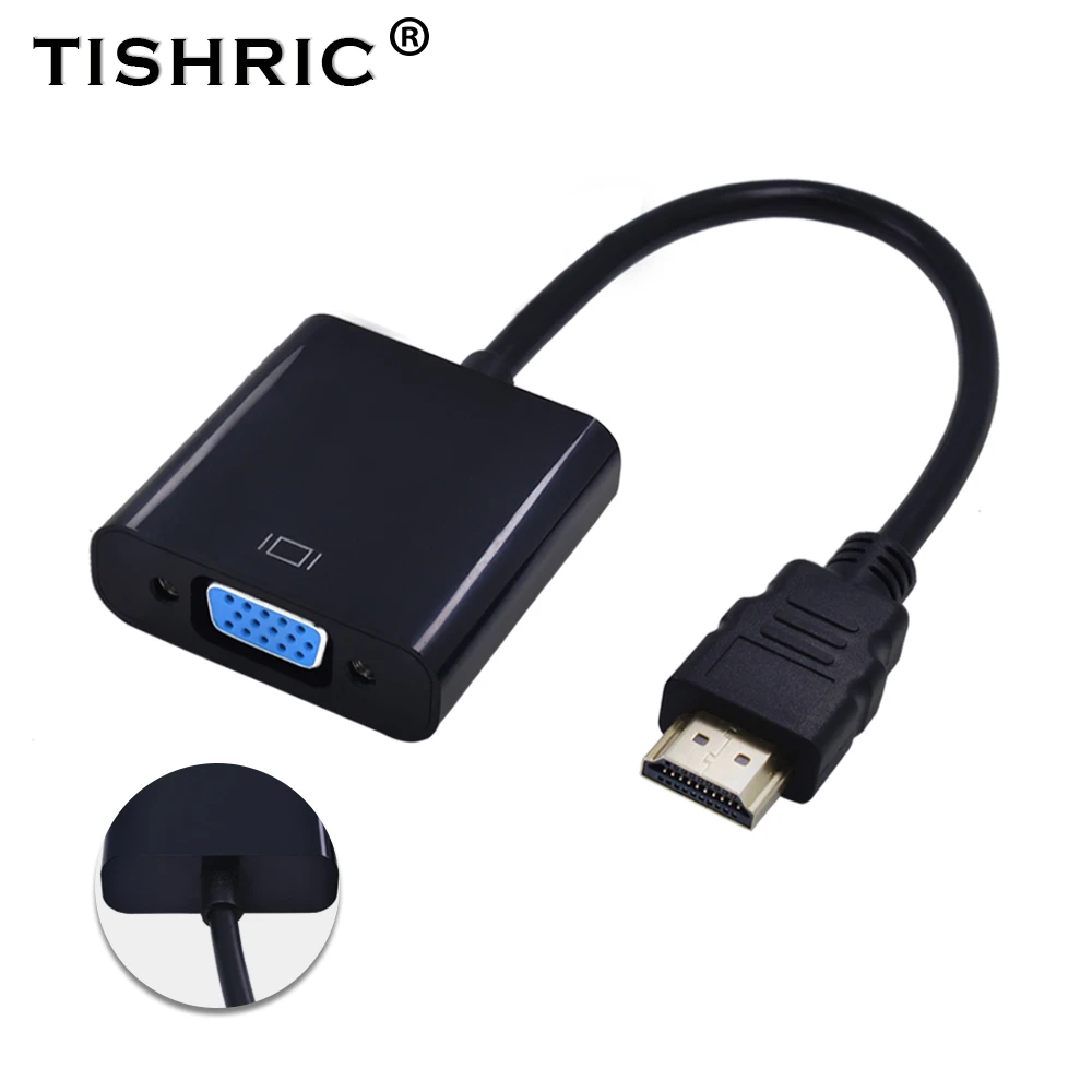 TISHRIC HDMI-compatible TO VGA Adapter 1080P Digital TO Analog Audio Converter Male To Famale For PC Laptop TV Box Projector