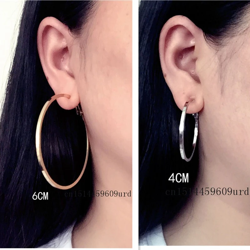 Big small gold circle Square line Round Clip on the ear Earrings Hoop for women with cushion pad Non pierced Fashion Earrings