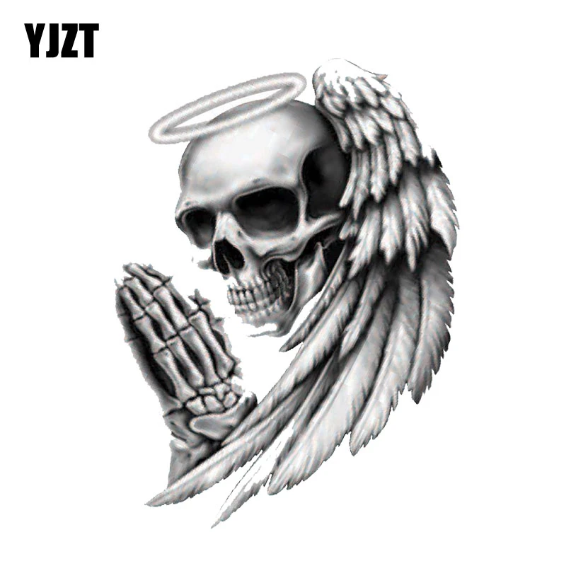 YJZT 9.5CM*12.7CM Personality ANGEL OF DEATH SKULL Car Sticker Motorcycle Decal PVC 6-0143