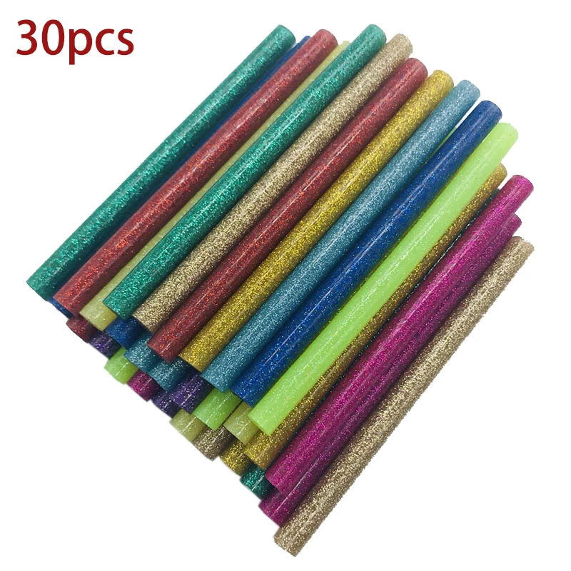 30Pcs/set Colored Hot Melt Glue Sticks 7mm Adhesive Assorted Glitter Glue Sticks Professional For Electric Glue Gun Craft Repair