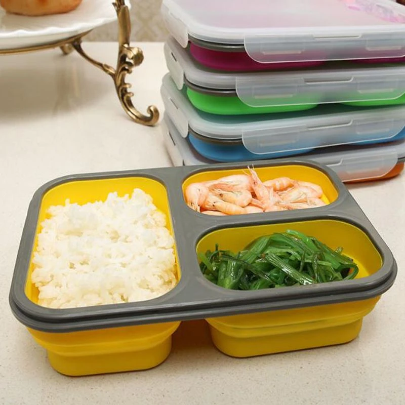 1100ml Silicone Collapsible Portable Lunch Box Large Capacity Bowl Lunch Bento Box Folding Lunchbox Eco-Friendly