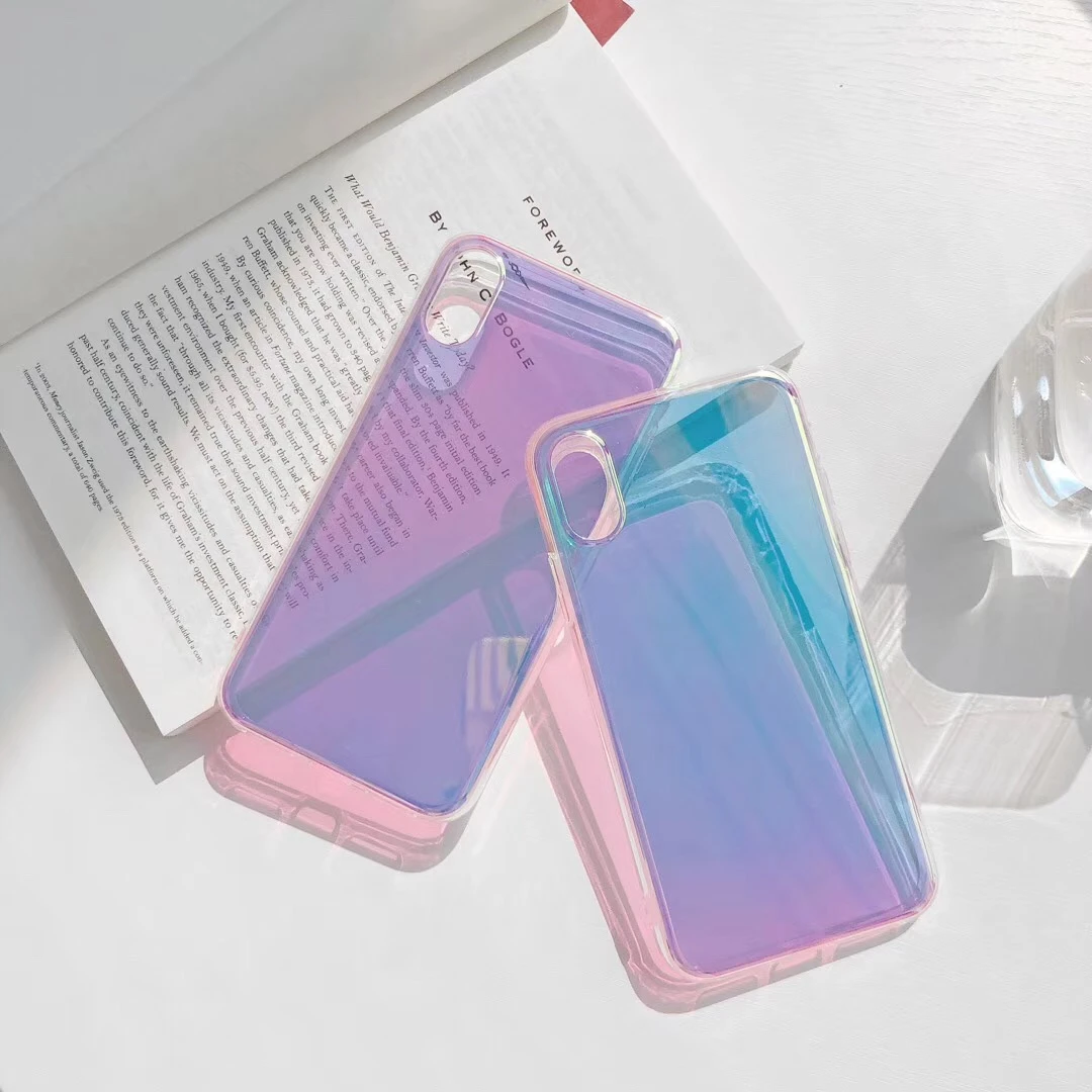 Glossy Gradient Purple Rainbow Colorful Clear Mirror Hard Thin Phone Case for iPhone 13 11 12 Pro XS Max XR X 8 7 Plus Cover