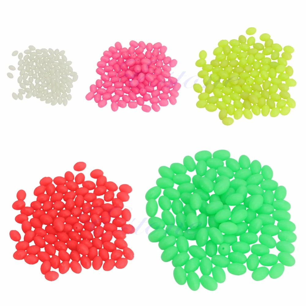 100Pcs Oval Hard Luminous Fishing Beads Sea Fishing Lure Floating Float Tackles 6 Colors